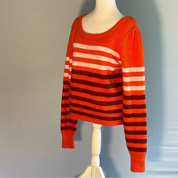 Free People Stripe Alpaca Blend Sweater S Petite Orange Boho - Picture 10 of 16